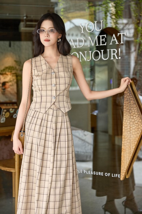 Sixdo Light Brown Woven Flared Skirt
